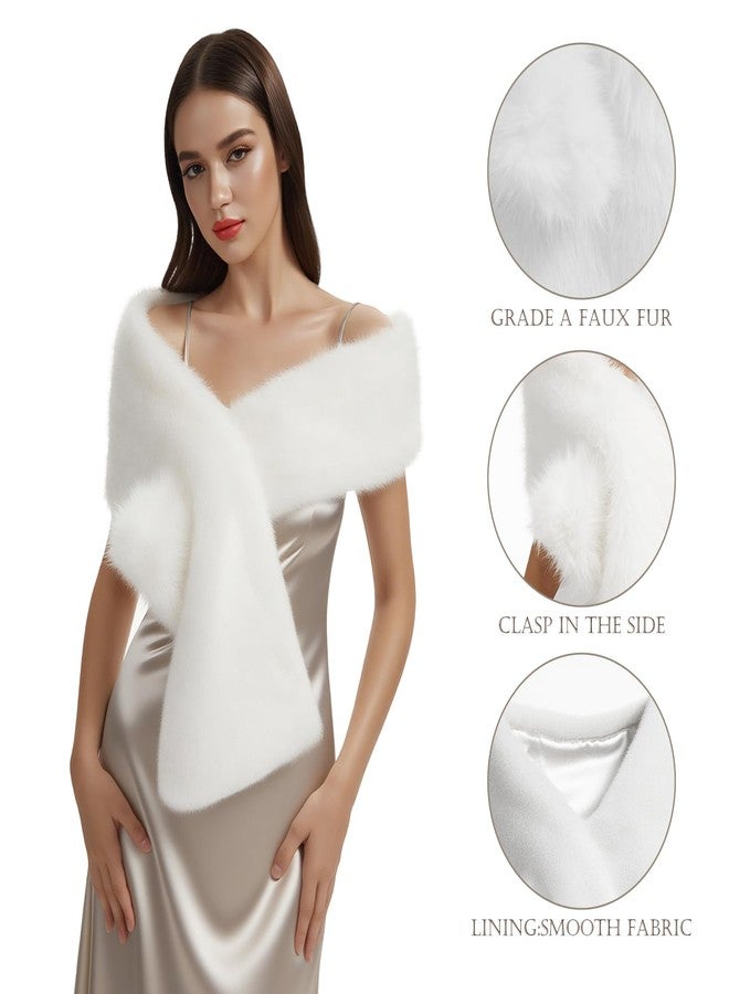 Mukum Women's Faux Fur Wraps 1920 Faux Fur Stole for Women and Girls for Wedding/Bridal/Evening Party (White) - Image 2